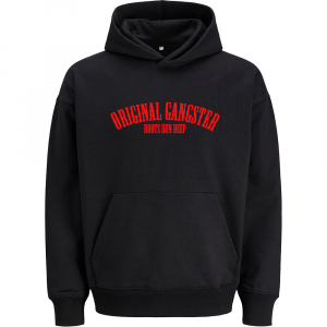 Original Gangster Ultra Heavy Bio Hoodie Unisex ohne Kordeln Schwarz mit rot Schrift