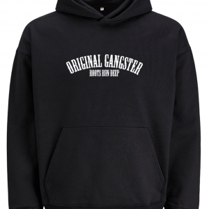 Original Gangster Ultra Heavy Bio Hoodie Unisex ohne Kordeln Schwarz mit weißer Schrift